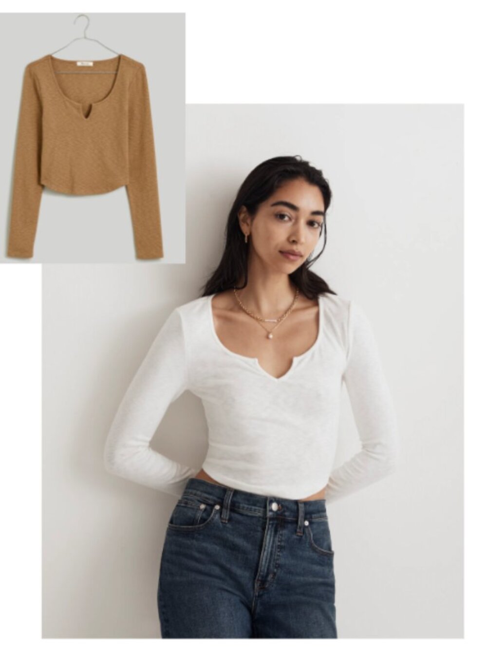Madewell Women's Longsleeve Stretch Top Blouse Textured Brown Small NWT READ